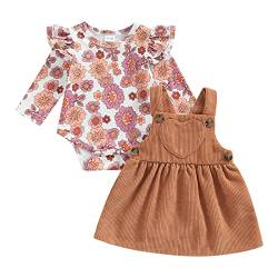 Saeevima Baby Mädchen Valentinstag Kleidung Set Lange Ärmel Kräuseln Schulter Liebe Herzen Hasen Blumendruck Strampler Bodysuit Cord Haltungsliebe Liebe Herz Tutu Kleid (Blumen, 3-6 Months) von Saeevima