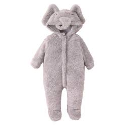 Saeevima Kinder Baby Fleece Cartoon Tiere Strampler Hoodie Body Langarm Reißverschluss Einteilig Kapuze Plüsch Jumpsuit Halloween Weihnachten Warmer Flanell Pyjama (Elefant, 9-12 Months) von Saeevima