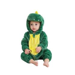 Saeevima Kinder Baby Fleece Cartoon Tiere Strampler Hoodie Body Langarm Reißverschluss Einteilig Kapuze Plüsch Jumpsuit Halloween Weihnachten Warmer Flanell Pyjama (Grün Dinosaurier1, 12-18 Months) von Saeevima