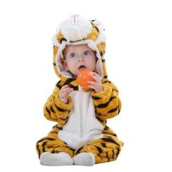 Saeevima Kinder Baby Fleece Cartoon Tiere Strampler Hoodie Body Langarm Reißverschluss Einteilig Kapuze Plüsch Jumpsuit Halloween Weihnachten Warmer Flanell Pyjama (Tiger, 2-3 Years) von Saeevima