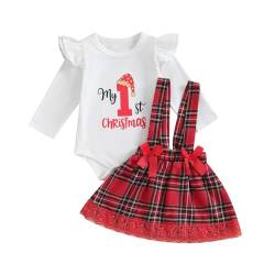 Saeevima Neugeborene Baby Mädchen Weihnachten Bekleidungsset 3PCS Strampler Rock Set Langarm Pullover Rüsche Schulter Hosenträger Tutu Blumen Plaids Rock mit Stirnband (Weiß c, 0-3 Months) von Saeevima