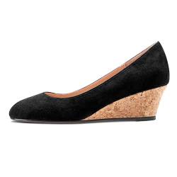 Saekcted Damen Chunky Blockabsatz Keilabsatz Absatz Heel Geschlossene Eckige Zehenkappe Slip-on Pumps Klassisch Cute Dress Party 5 cm Heels Schuhe Schwarz Wildleder 36 EU von Saekcted