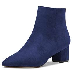 Saekcted Damen Chunky Blockabsatz Niedrige Absatz Heel Geschlossene Spitze Zehenkappe Stiefeletten Reißverschluss Büroschuhe Klassisch Schuhe Navy Blau 39 EU von Saekcted