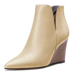 Saekcted Damen Hoher High Keilabsatz Absatz Heel Geschlossene Spitze Zehenkappe Stiefeletten Two-Piece Klassisch Slip-on Schuhe Gold 38 EU von Saekcted