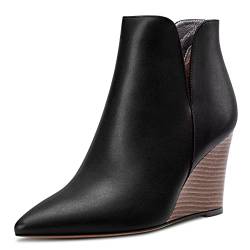 Saekcted Damen Hoher High Keilabsatz Absatz Heel Geschlossene Spitze Zehenkappe Stiefeletten Two-Piece Klassisch Slip-on Schuhe Schwarz 38 EU von Saekcted