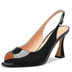 Saekcted Damen Mittlerem Absatz Heel Peep Open Zehenkappe Pumps Sandalen Knöchelriemen Slingback Slip-on Schnalle Abschlussball Cute Dress Sommer 8.5 CM Heels Schwarz 40 EU von Saekcted