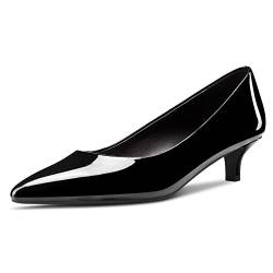 Saekcted Damen Niedrige Kitten Absatz Heel Spitze Zehenkappe Pumps Slip-on Hochzeit Büroschuhe Dress 3.5 cm Heels Schuhe Schwarz Lackleder 41 EU von Saekcted