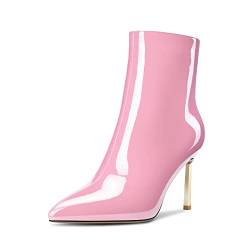 Saekcted Damen Stiletto Hoher High Absatz Heel Spitze Zehenkappe Stiefeletten Slip-on Reißverschluss Party Cute Klassisch Stiefel Rosa A 40 EU von Saekcted