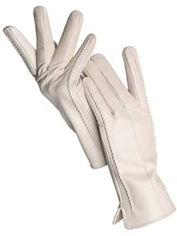 Damen Schaffell Handschuhe Winter Warm Plus Samt Kurz Dünn Touchscreen Fahren Lederhandschuhe, Beige, 6.5 von Saeohnssty