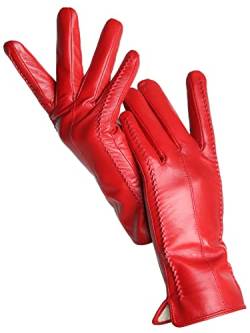 Damen Schaffell Handschuhe Winter Warm Plus Samt Kurz Dünn Touchscreen Fahren Lederhandschuhe, Rot Standard, 7.5 von Saeohnssty