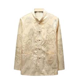 Saeohnssty Chinesisches Drachenmuster Retro Tang Anzug Hanfu Fu Hemd, Long Beige, XXX-Large von Saeohnssty