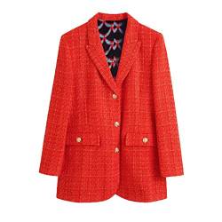 Saeohnssty Damen Herbst Tweed Anzug Blazer Mantel Vintage Langarm Oberbekleidung und hohe Taille Split Mini Rock Casual Sets, Roter Anzug, 36 von Saeohnssty