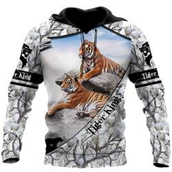 Saeohnssty Herbst Hoodies Schöner Tiger 3D-Gedrucktes Herren-Sweatshirt Unisex-Reißverschlusspullover von Saeohnssty
