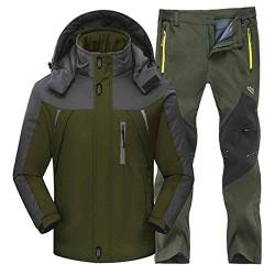 Saeohnssty Herren Reisehose Wandern Trekking Thermo Skifahren Klettern Wasserdicht Angeln Anzug Jacken Set Armee Armee 4XL von Saeohnssty