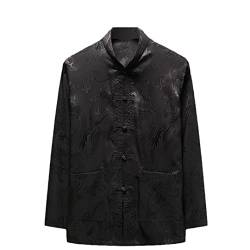 Saeohnssty Herren Seide Satin Hemd Frühling Sommer Chinesischer Drache Jacquard Lose Langarm Button Down Kleid Shirts, Schwarz, L von Saeohnssty