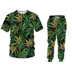 Saeohnssty Lässige Hoodies Und Hosen, Grünes Hanfblatt, Weed 3D, 2-Teiliges Set, Kapuzenpullover, Herren- Und Damen-Trainingsanzug von Saeohnssty