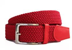 Komfortabel Elastische Geflochtener Stretch Gürtel - Stretchbelt - Stoffgürtel - Flecht mit pu Leder für Damen und Herren, 95 B.W. = Gesamtlänge 110 Cm., Rot von Safekeepers