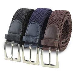 Komfortabel Elastische Geflochtener Stretch Gürtel - Stretchbelt - Stoffgürtel - Gürtel Flecht - Damen und Herren (100 B.W. = Gesamtlänge 115 Cm., 3 Pack: Schwarz - Blau - Braun) von Safekeepers