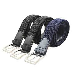 Komfortabel Elastische Geflochtener Stretch Gürtel - Stretchbelt - Stoffgürtel - Gürtel Flecht - Damen und Herren (100 B.W. = Gesamtlänge 115 cm., 3 Pack: 2 x Schwarz und 1 x Blau) von Safekeepers