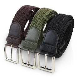 Komfortabel Elastische Geflochtener Stretch Gürtel - Stretchbelt - Stoffgürtel - Gürtel Flecht - Damen und Herren (90 B.W. = Gesamtlänge 105 cm., 3 Pack: Schwarz, Braun und Grün) von Safekeepers