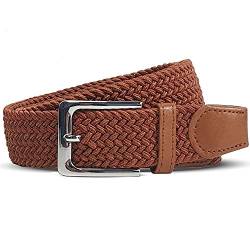 Komfortabel Elastische Geflochtener Stretch Gürtel - Stretchbelt - Stoffgürtel - Gürtel Flecht - Damen und Herren (95 B.W. = Gesamtlänge 110 Cm., Cognac/L. Braun) von Safekeepers