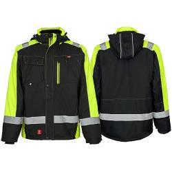 Safety Urgent Arbeitsjacke URG-GL8365 isoliert Warnung abnehmbare Kapuze Reißverschluss Funktionsjacke Taschen reflektierende Winter Outdoor Trekking Herren Damen Schwarz Gelb (L) von Safety 1st