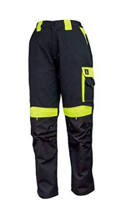 Urgent URG-Y Arbeitshose Herren reflektierend Hose Schutz für Maler Stuckateur Monteur Gärtner Mechaniker Cargohose große Taschen leichte Damen Schutzkleidung; schwarz mit gelb; (56) von Safety 1st