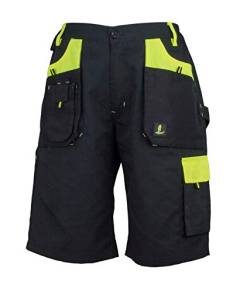 Urgent URG-Y Kurze Arbeitshose Herren reflektierend Shorts Kurz Hose Schutz für Maler Stuckateur Monteur Gärtner Mechaniker Cargohose Taschen leichte Damen Schutzkleidung; schwarz mit gelb; (50) von Safety 1st