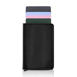 SafetyWay RFID Blocking Wallet Herren Geldbörse Slim - Minimalistische Geldbörse für Männer Kreditkartenetui - Elegante Leder Kartenhalter Geldbörse für Alltag, Büro, Schwarz, Dreifach gefalteter von SafetyWay