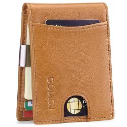 SagTuol Geldbeutel Herren, Kartenetui, Glattleder Geldbeutel mit Geldklammer, 14 Kartenfach Premium Geldbörse, mit RFID NFC Schutz mit Geschenkbox (Khaki) von SagTuol
