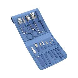 12-teiliges Edelstahl Maniküre Pediküre Set, Nagelknipser Nagelpflege Set mit Reise-Ledertasche (Blau) von SagaSave
