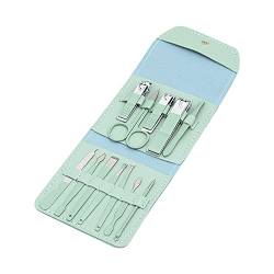 12-teiliges Edelstahl Maniküre Pediküre Set, Nagelknipser Nagelpflege Set mit Reise-Ledertasche (Grün) von SagaSave