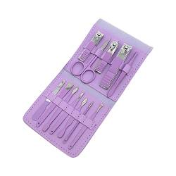 12-teiliges Edelstahl Maniküre Pediküre Set, Nagelknipser Nagelpflege Set mit Reise-Ledertasche (Violett) von SagaSave