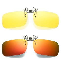 SagaSave Polarisierte Clip-On-Sonnenbrille, UV400 Sonnenbrille Polarisierte Linsen Clip, Anti-Glare Tag Myopie Nachtsicht brille, Orange + Gelb, M von SagaSave