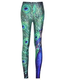 SaiDeng Damen Schlanke Passform Pfau Federmuster Stilvoll Yoga Hosen Leggings L von SaiDeng