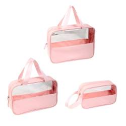 3 Pack Reise Make-Up Tasche, Durchscheinende Kulturbeutel Mit Handy Griff, Dusche Tasche Make-Up Kosmetik Organizer Tasche Für Reise Toilettenartikel,Rosa von SaiDuoDuo