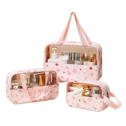 Klare Make-Up-Tasche, 3Er Pack Clear Travel Toiletry Organizer Bag Set, Transparente Kosmetiktasche Große Kapazität Wash Bag Für Frauen,Rosa von SaiDuoDuo