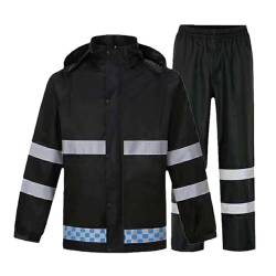 SaiDuoDuo Wasserdichte Regen-Reflexionsjacke mit Kapuze, strapazierfähige Arbeitskleidung, Regenanzug für Männer,Schwarz,XXL von SaiDuoDuo
