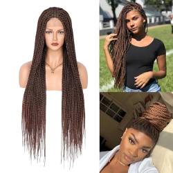 36" Box Braided Perücken für Frauen, knotenlose Box Braids Lace Frontal Perücke mit Babyhaarstickerei, Lace Front Braid Perücke, synthetische Hand Cornrow Braid Perücken(Style 4,36 Inch) von SaiFfe