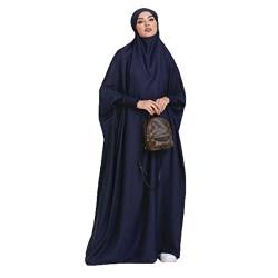 Saibit Damen Kleid Muslimisches Einteiliges Gebetskleid für Damen Abaya Kleid Islamischer Naher Osten Dubai Türkei Maxi Abaya Kaftan mit Hijab Kleid in voller Länge, Deep Blau, Einheitsgröße von Saibit