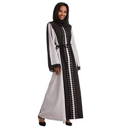 Saibit Frauen Muslim Kleid Maxikleid Spitzenbesatz Abaya Kaftan Ramadan für Ethnische, Abend, Party(Khaki, Grau, Grün), S von Saibit