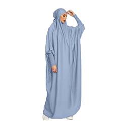 Saibit Kleid Muslimisches Einteiliges Gebetskleid für Damen Islamischer Naher Osten Dubai Türkei Maxi Abaya Kaftan mit Hijab, in voller Länge, Blau, Einheitsgröße von Saibit