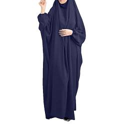 Saibit Muslimisches Einfarbig Lose einteiliges Gebetskleid Full Cover Hooded Islamic Abaya Kaftan mit Hijab konservative Kleidung Gebetskleid den Ramadan für Ethnische,Abend,Party,Blau,Einheitsgröße von Saibit