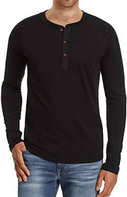 Sailwind Henley Langarmshirt Herren Klassisch Baumwolle Kurzarm Langärmliges T-Shirt Beiläufig Für Männer (Schwarz, S) von Sailwind