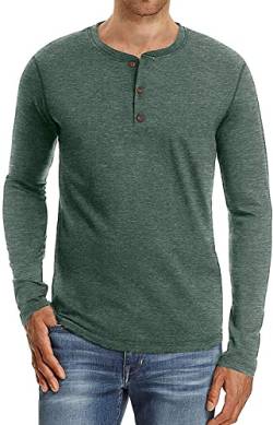 Sailwind Henley Langarmshirt Herren Klassisch Baumwolle Kurzarm Langärmliges T-Shirt Beiläufig Für Männer (VG Grün, M) von Sailwind