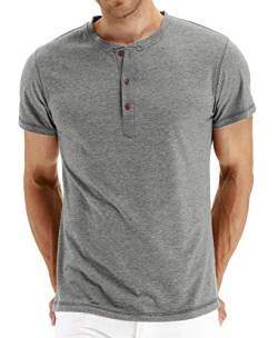 Sailwind Herren Henley T-Shirts Baumwoll Sommer T-Shirt Für Männer Kurzarm Herren Oberteile Laufen (Grau, XXL) von Sailwind