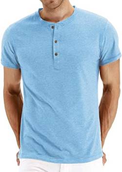 Sailwind Herren Henley T-Shirts Baumwoll Sommer T-Shirt Für Männer Kurzarm Herren Oberteile Laufen (Vg Hellblau, M) von Sailwind