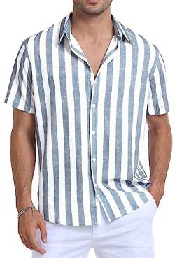 Sailwind Herren Kurzarm Shirts Sommer Gestreiftes Freizeithemd Button Down Regular Fit Tops, Grau-blaue Streifen, XL von Sailwind