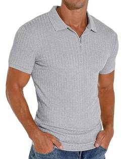 Sailwind Herren Polo Shirts Mit Reißverschluss Klassisch Stretch Sommer T-Shirts Für Herren Schmale Passform Freizeit- Und Arbeitskleidung (Grau, S) von Sailwind