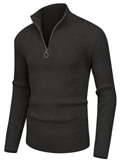 Sailwind Herren Pullover 1/4 Zip Polo Hals Pullover Für Männer Langarm Oberteile Gerippte Schildkröte Hals Viertel Zip Strickwaren Pullover (Dunkelgrau, M) von Sailwind